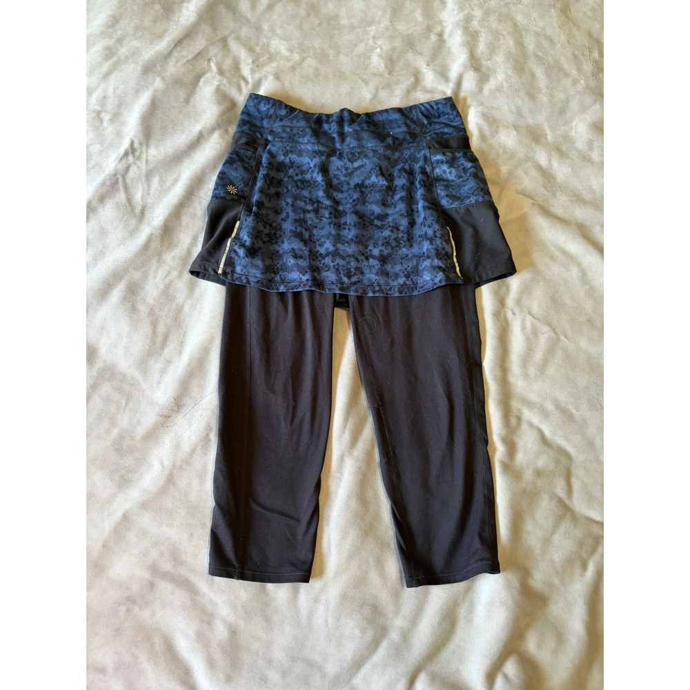Athleta Skapri Skirted Capri Leggings Blue Black Camo Print Mesh Pockets Medium